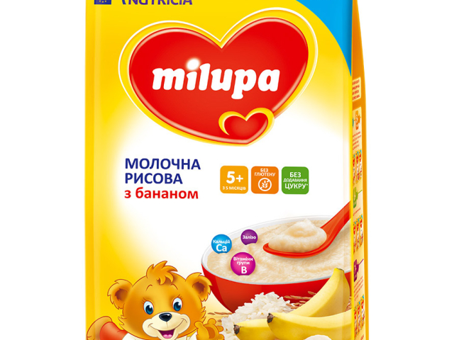 Мілупа каша молочна рисова з бананом 210г з 5 міс