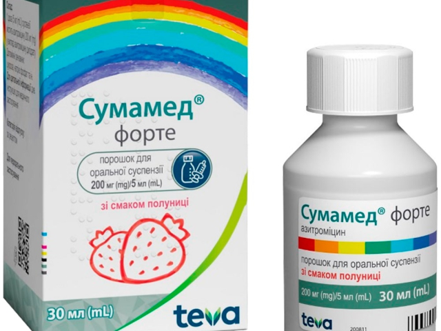 Сумамед форте пор д/сусп зі смаком полуниці 200мг/5мл 30мл