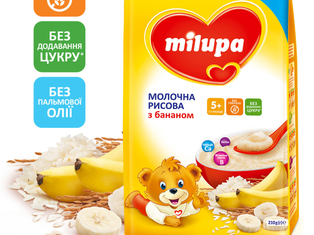 Мілупа каша молочна рисова з бананом 210г з 5 міс