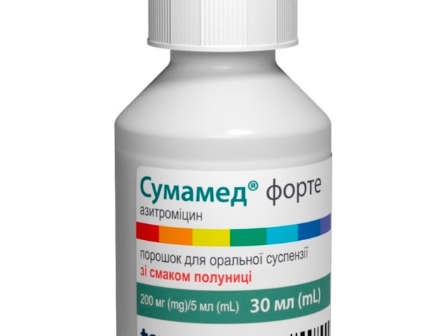 Сумамед форте пор д/сусп зі смаком полуниці 200мг/5мл 30мл